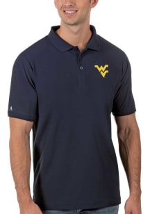 Antigua West Virginia Mountaineers Mens Navy Blue Legacy Pique Short Sleeve Polo