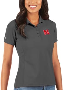 Antigua Nebraska Cornhuskers Womens Grey Legacy Pique Short Sleeve Polo Shirt