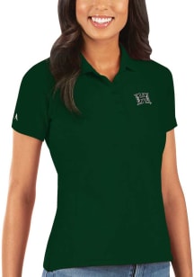 Antigua Hawaii Warriors Womens Green Legacy Pique Short Sleeve Polo Shirt