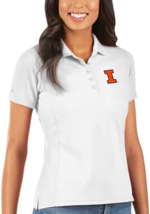 Antigua Illinois Fighting Illini Womens White Legacy Pique Short Sleeve Polo Shirt