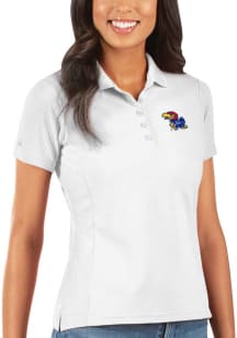 Antigua Kansas Jayhawks Womens White Legacy Pique Short Sleeve Polo Shirt