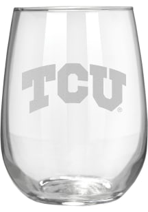 TCU Horned Frogs 17oz Laser Etch Stemless Wine Glass - White