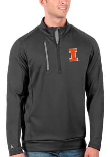 Antigua Illinois Fighting Illini Mens Grey Generation Long Sleeve Qtr Zip Pullover
