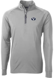 Cutter and Buck BYU Cougars Mens Grey Adapt Eco Knit Recycled Big and Tall Qtr Zip