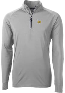 Cutter and Buck Michigan Wolverines Mens Grey Adapt Eco Knit Recycled Big and Tall Qtr Zip