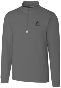 Cutter and Buck Miami Marlins Mens Grey Traverse Big and Tall Qtr Zip