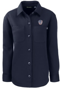 Cutter and Buck Milwaukee Brewers Womens Navy Blue Stars and Stripes Roam Shirt Light Weight Jacke..