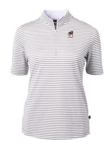 Cutter and Buck Georgia Bulldogs Womens Grey Alumni Virtue Eco Pique Stripe Short Sleeve Polo Shir..