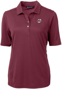 Cutter and Buck Massachusetts Minutemen Womens Red Virtue Eco Pique Short Sleeve Polo Shirt