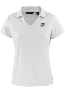 Cutter and Buck Massachusetts Minutemen Womens White Daybreak V Neck Short Sleeve Polo Shirt