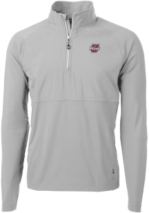 Cutter and Buck Massachusetts Minutemen Mens Grey Adapt Eco Hybrid Long Sleeve Qtr Zip Pullover