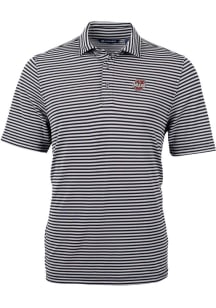 Cutter and Buck Massachusetts Minutemen Mens Black Virtue Eco Pique Stripe Short Sleeve Polo