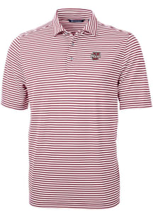 Cutter and Buck Massachusetts Minutemen Mens Red Virtue Eco Pique Stripe Short Sleeve Polo