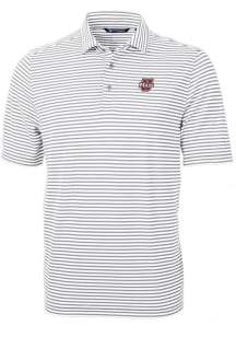 Cutter and Buck Massachusetts Minutemen Mens Grey Virtue Eco Pique Stripe Short Sleeve Polo