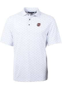 Cutter and Buck Massachusetts Minutemen Mens White Virtue Eco Pique Tile Short Sleeve Polo