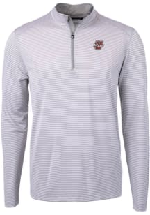 Cutter and Buck Massachusetts Minutemen Mens Grey Virtue Eco Pique Micro Stripe Long Sleeve Qtr Zi..