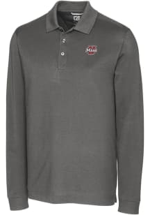 Cutter and Buck Massachusetts Minutemen Mens Grey Advantage Long Sleeve Polo Shirt