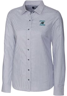 Cutter and Buck Carolina Panthers Womens Historic Stretch Oxford Stripe Long Sleeve Charcoal Dress..