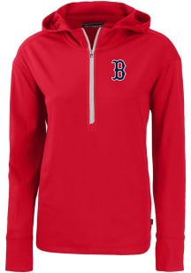 Cutter and Buck Boston Red Sox Womens Red Daybreak Hood Qtr Zip