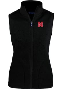 Cutter and Buck Nebraska Cornhuskers Womens Black Cascade Sherpa Vest