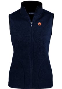 Cutter and Buck Auburn Tigers Womens Navy Blue Cascade Sherpa Vest