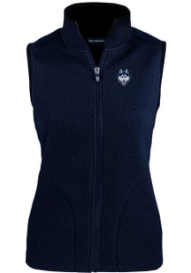 Cutter and Buck UConn Huskies Womens Navy Blue Cascade Sherpa Vest