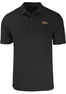 Cutter and Buck Tulsa Golden Hurricane Mens Black Forge Logo Short Sleeve Polo