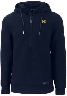 Cutter and Buck Michigan Wolverines Mens Blue Roam Long Sleeve Hoodie