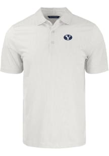 Cutter and Buck BYU Cougars Mens White Pike Symmetry Short Sleeve Polo