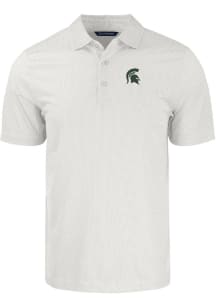 Cutter and Buck Michigan State Spartans Mens White Pike Symmetry Short Sleeve Polo