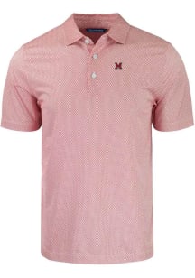 Cutter and Buck Miami RedHawks Mens Red Pike Symmetry Short Sleeve Polo