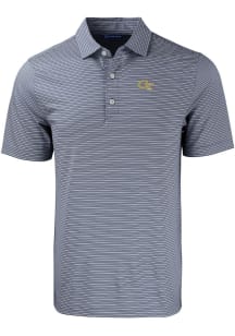 Cutter and Buck GA Tech Yellow Jackets Mens Navy Blue Forge Double Stripe Short Sleeve Polo