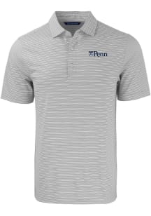 Cutter and Buck Pennsylvania Quakers Mens Grey Forge Double Stripe Short Sleeve Polo