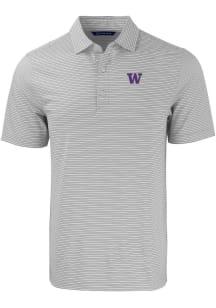 Cutter and Buck Washington Huskies Mens Grey Forge Double Stripe Short Sleeve Polo