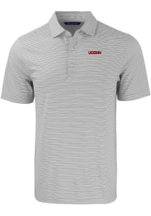 Cutter and Buck UConn Huskies Mens Grey Wordmark Forge Double Stripe Short Sleeve Polo