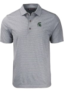 Cutter and Buck Michigan State Spartans Mens Black Forge Heather Stripe Short Sleeve Polo