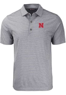 Cutter and Buck Nebraska Cornhuskers Mens Black Forge Heather Stripe Short Sleeve Polo