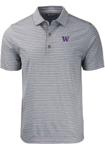 Cutter and Buck Washington Huskies Mens Black Forge Heather Stripe Short Sleeve Polo
