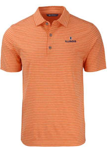 Cutter and Buck Illinois Fighting Illini Mens Orange Forge Heather Stripe Short Sleeve Polo