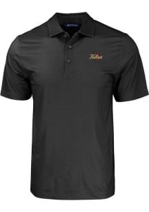 Cutter and Buck Tulsa Golden Hurricane Mens Black Pike Eco Geo Print Short Sleeve Polo