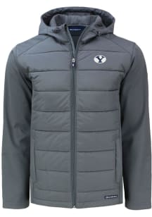 Cutter and Buck BYU Cougars Mens Grey Evoke Hood Medium Weight Jacket
