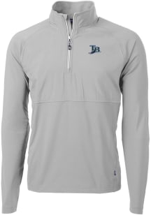 Cutter and Buck Tampa Bay Rays Mens Grey Cooperstown Adapt Eco Hybrid Long Sleeve Qtr Zip Pullover