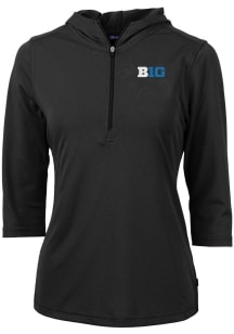 Cutter and Buck Big Ten Womens Black Virtue Eco Pique Hooded Sweatshirt