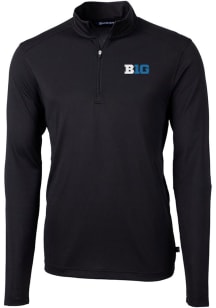 Cutter and Buck Big Ten Mens Black Virtue Eco Pique Long Sleeve Qtr Zip Pullover