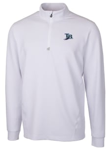 Cutter and Buck Tampa Bay Rays Mens White Cooperstown Traverse Long Sleeve Qtr Zip Pullover