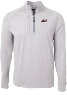 Cutter and Buck New York Mets Mens Grey Cooperstown Adapt Eco Long Sleeve Qtr Zip Pullover