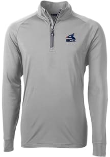 Cutter and Buck Chicago White Sox Mens Grey Cooperstown Adapt Eco Knit Long Sleeve Qtr Zip Pullove..