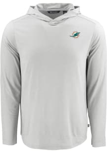 Cutter and Buck Miami Dolphins Mens Grey Coastline Eco Long Sleeve Lightweight Hoodie