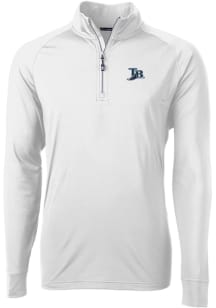 Cutter and Buck Tampa Bay Rays Mens White Cooperstown Adapt Eco Knit Long Sleeve Qtr Zip Pullover