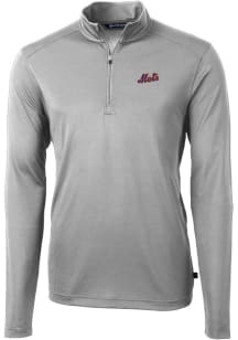 Cutter and Buck New York Mets Mens Grey Cooperstown Virtue Eco Pique Long Sleeve Qtr Zip Pullover